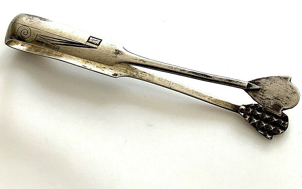 True Antique 1900 Sterling Silver Sugar Tongs​ 84 Marked Russian Art Deco