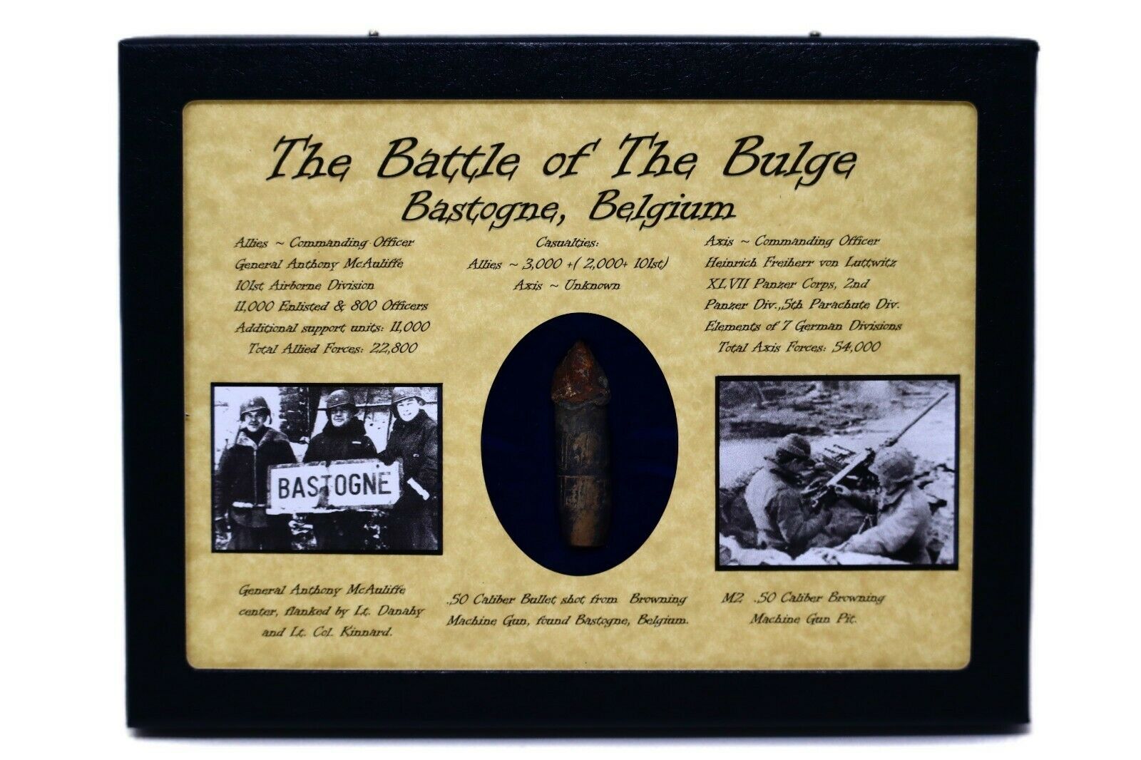 Ww2 Dug American Shot Bullet .50 Caliber From The Battle Of The Bulge With Coa