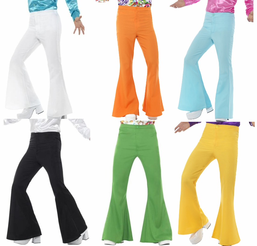 Mens 60s 70s Disco Dance Fever Flared Bell Bottom Costume Pants Saturday Night